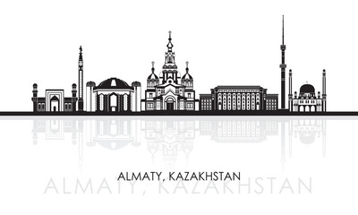 Silhouette Skyline panorama of city of Almaty, Kazakhstan - vector illustration