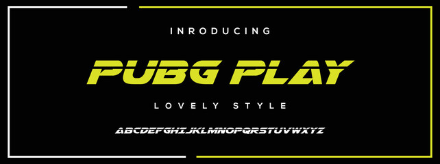 PUBG PLAY Sports minimal tech font letter set. Luxury vector typeface for company. Modern gaming fonts logo design.