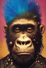 Porträt eines Punkaffen. Monkey-Rock-Musiker. Hipster-Affe mit Punkfrisur. 3D-Rendering © designprojects