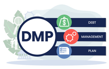 DMP - Debt Management Plan. acronym, business concept background. Vector illustration for website banner, marketing materials, business presentation, online