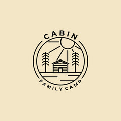 wood cabin line art minimalist vector logo badge illustration design