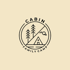 cabin line art minimalist vector logo badge illustration design
