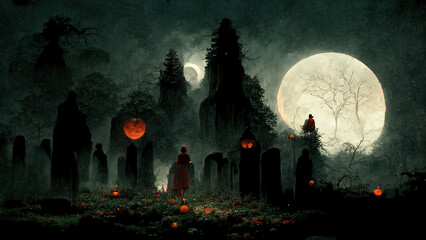 Obraz premium Creepy Halloween night. AI render.