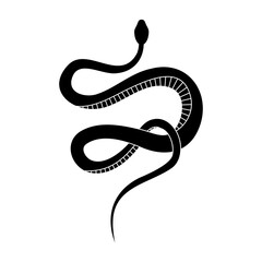 Black silhouette snake. Isolated reptile symbol, wildlife icon snake on white background. Nature vector illustration.