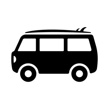 recommend clip art: Minibus icon. Surf camper. Black silhouette. Side view. Vector simple flat graphic illustration. Isolated object on a white background. Isolate.