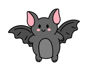 Halloween cute bat. Kawaii face. Vector design on isolated background. Cartoon style. For print and web.