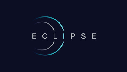 Solar eclipse astrology logo. Minimalist background with typography, shining glowing circle. Graphics resource for advertising, science, logo, icon, natural events, concept and other. Vector. - obrazy, fototapety, plakaty