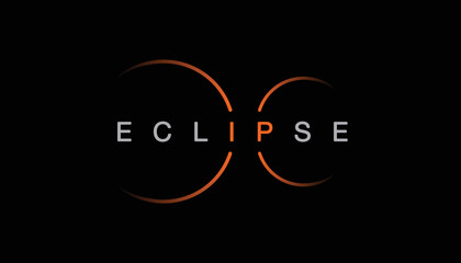 Solar eclipse astrology logo. Minimalist background with typography, shining glowing circle. Graphics resource for advertising, science, logo, icon, natural events, concept and other. Vector.