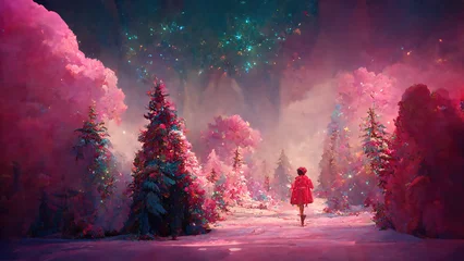 Foto op Plexiglas Fairy Christmas forest. AI render. © writerfantast