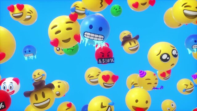 This Stock Motion Design video shows a 3D Emojis flying on a seamless loop