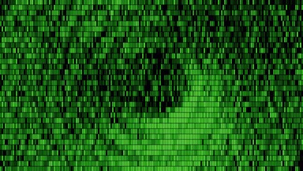 Pixel animation in matrix style. Motion. Moving circles on matrix-style pixel image. Moving flashing particles in matrix image