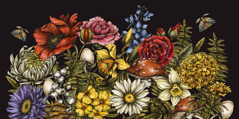 Vintage Summer Wildflowers, Classic Botanical Greeting Card