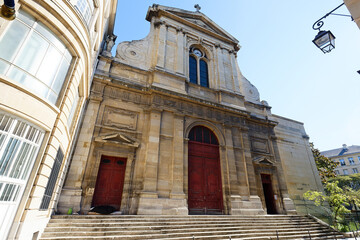 Fototapeta na wymiar Notre-Dame des Blancs-Manteaux is a Roman Catholic parish church in Le Marais, 4th arrondissement of Paris.