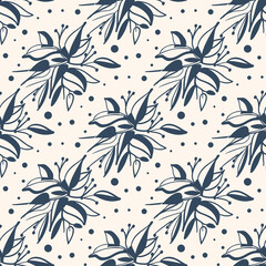 Black and white seamless pattern with flowers