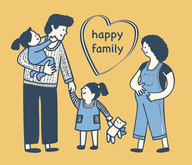 Happy family. Drawing in cartoon style.