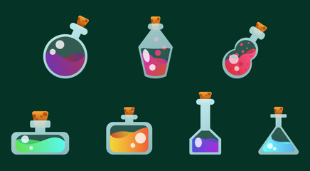 2D game set of bottles with potions of different colors