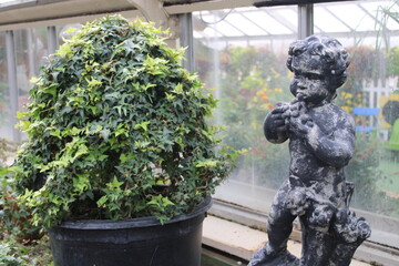 Stone Garden Statue In An Indoor Garden. 