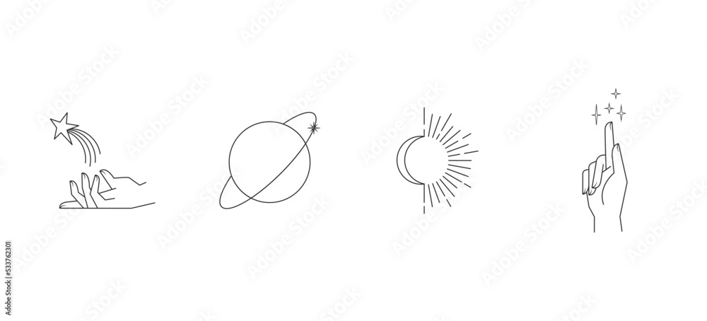 Canvas Prints aesthetic hands and cosmic and celestial elements. universal cosmos related icons. linear vector ill