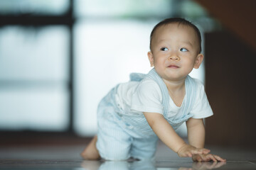 Fototapeta premium cute asian baby child person portrait, little childhood in happy and innocence concept, small adorable kid support by mother care