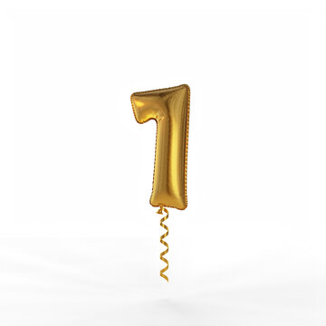 A separate number one in the form of a foil balloon. Template for creating a greeting card for the celebration. 3d rendering.