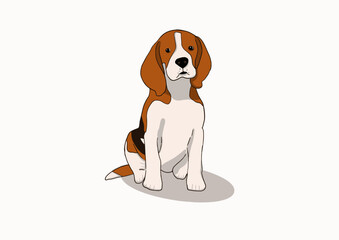So Cute sitting beagle puppy. Flat dog vector illustration. - obrazy, fototapety, plakaty