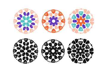Round motifs set. Granny circle crochet patterns. - obrazy, fototapety, plakaty