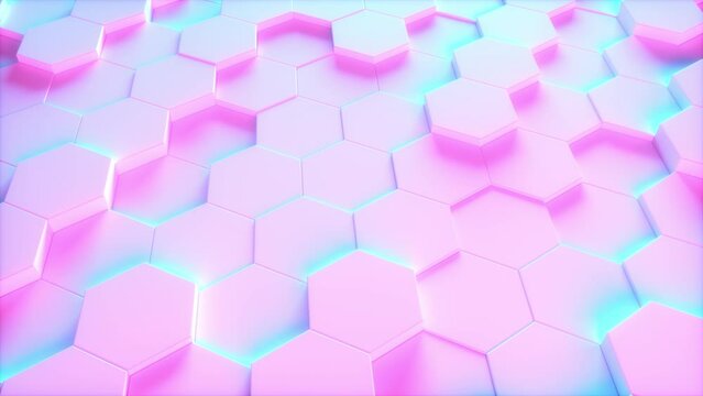 This stock motion graphics video shows an animated background featuring 3D hexagon flowing abstract background in seamless loops.