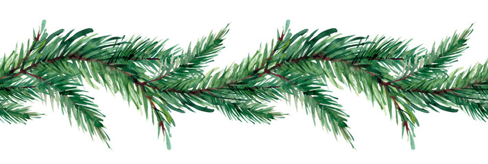 Watercolor background is a Christmas theme. Sprig of pine. Watercolor texture