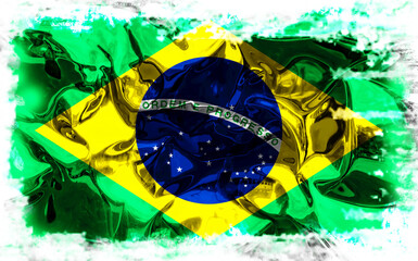 Background with flag brazil of  with metallic waves