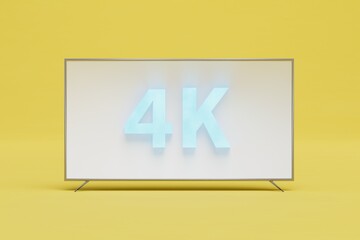 modern technologies. Smart TV on the screen which says 4K highlighted by neon light. 3D render