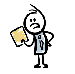 Angry man reading news hand drawn illustration.