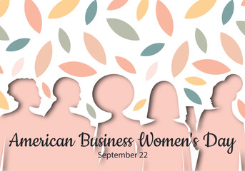 American Business Women's Day. September 22nd. Horizontal pink leaf banner with silhouettes of women in paper art style. Vector.