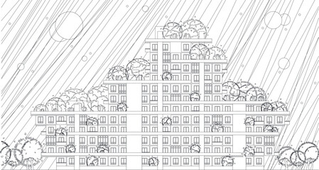 Vector black and white cityscape illustration