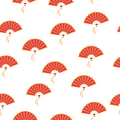 Asian hand fan. Traditional fan seamless pattern isolated on white background, paper folding pattern of fans
