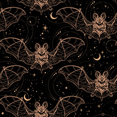 esoteric shiny seamless pattern of detailed bats