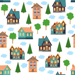 Obraz na płótnie Canvas Seamless pattern of different colorful houses.