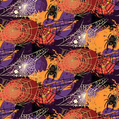 Vector Halloween seamless pattern with hand drawn elements and abstract texture