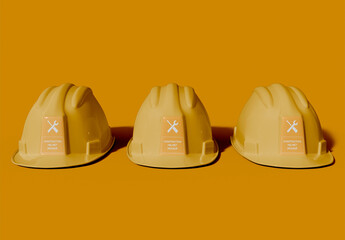 Three Construction Hard Hat Mockup - Powered by Adobe