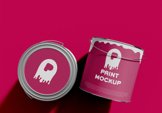 Top View of Two Paint Buckets Mockup