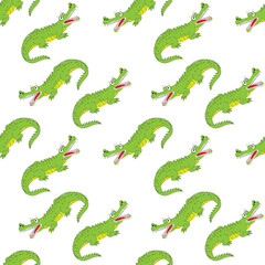 Obraz premium Seamless pattern with happy crocodile. Hand drawn illustration in scandinavian style for children.