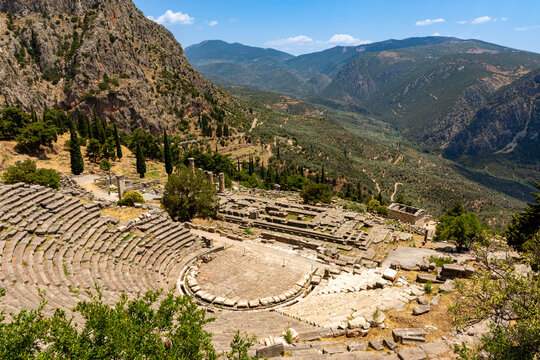 Ruins of ancient Delphi, Greece (amfitheater, Treasure of Athenians)