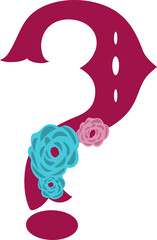 Letter question point in latin style decorative alphabet illustration. Spanish slyle decorated by flowers.