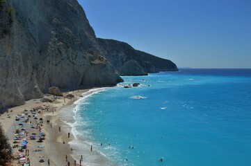 The beautiful turquoise blue color of the Ionian Sea that surrounds the Greek island of Lefkada and Potro Katsiki beach
