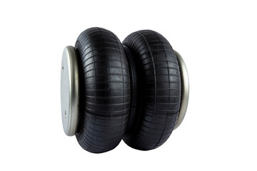 Rubber air cylinder close up on white background, truck pneumatic suspension spare parts, repair....