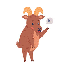 Urial Character as Wild Mountain Sheep with Horns Saying Hi Greeting Vector Illustration