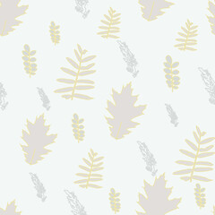 Vector Watercolor Foliage Seamless Tile Print. Grey Artistic Textile Background. Beautiful Template. Digital Art Ink Artwork. Yellow Decorative Painting. Forest Bedclothes Wallpaper.