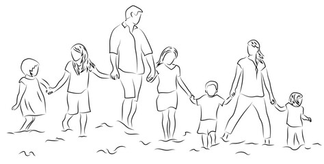 Familie im Wasser Zeichnung Vektor Grafik| Family in Water Drawning Vector Graphic | Lineart - obrazy, fototapety, plakaty
