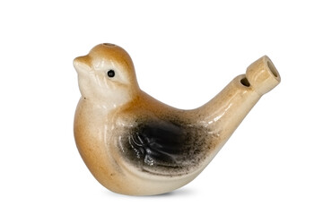 Ceramic nightingale bird whistle isolated on white background