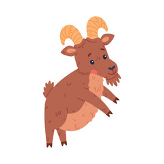 Urial Character as Wild Mountain Sheep with Horns Standing on Hind Legs Vector Illustration
