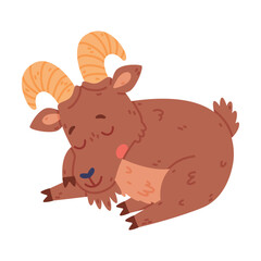 Sleeping Urial Character as Wild Mountain Sheep with Horns Vector Illustration